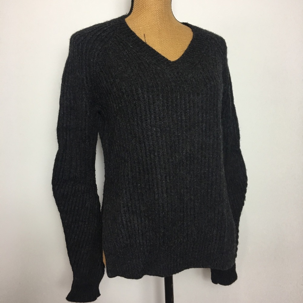 All Saints Black/Charcoal Textured V-neck Sweater